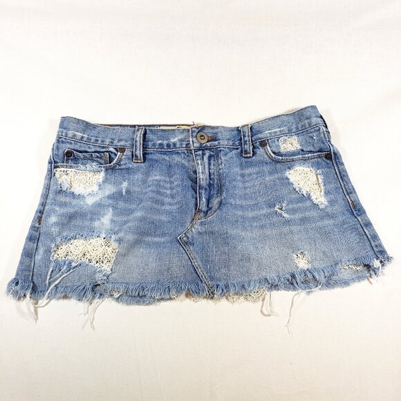 Hollister Dresses & Skirts - Hollister Y2K 90s Vintage Mini Skirt Denim Blue Distressed Junior Size 7